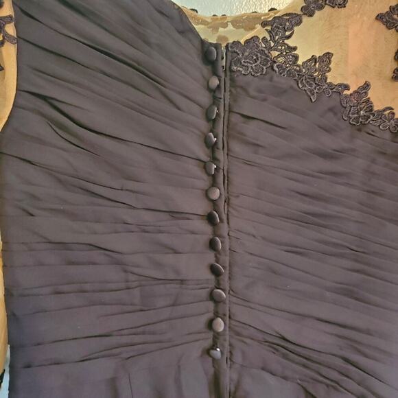 Vintage 90s Y2K Black Illusion Floral Bodycon Maxi Dress Size 14 Goth Glam - Picture 9 of 14